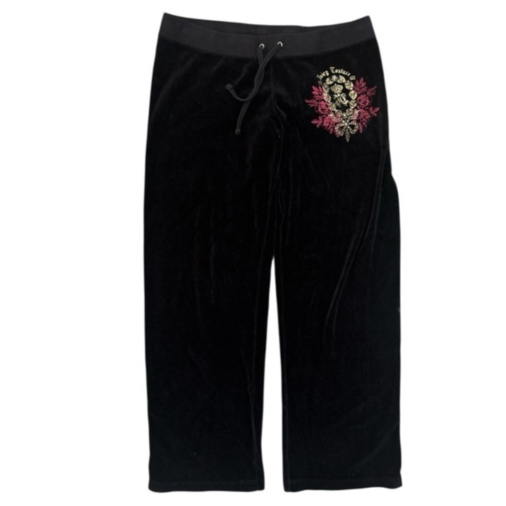 Juicy Couture Vintage Y2K Low Rise Velour Track Pants in Black Size Medium